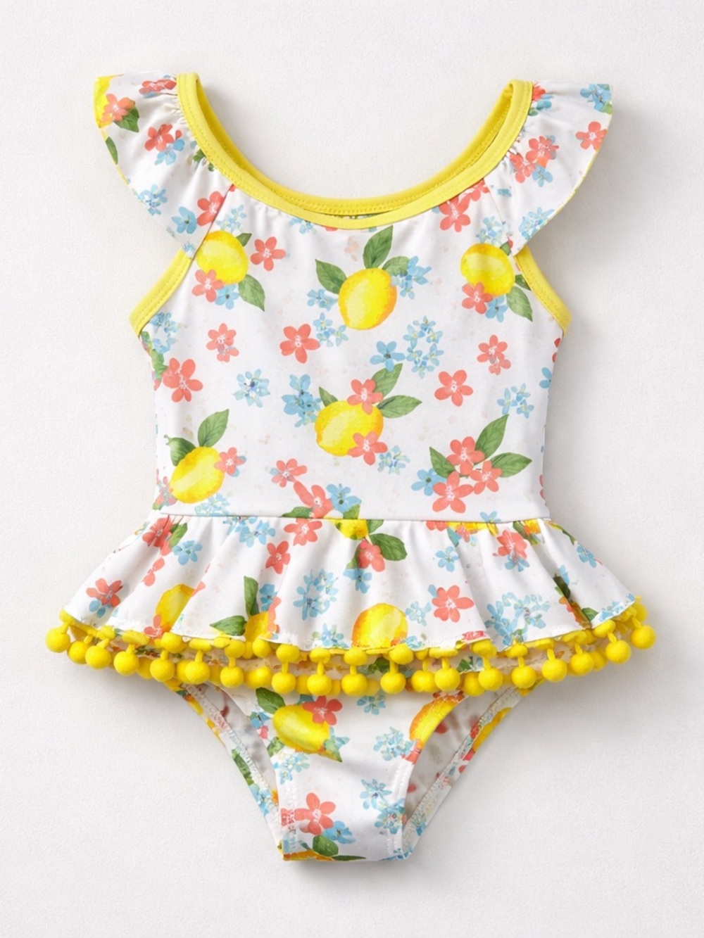 Kinnly lemon ruffle one piece swim with ruffles, pompous and a bow size 2T NWT